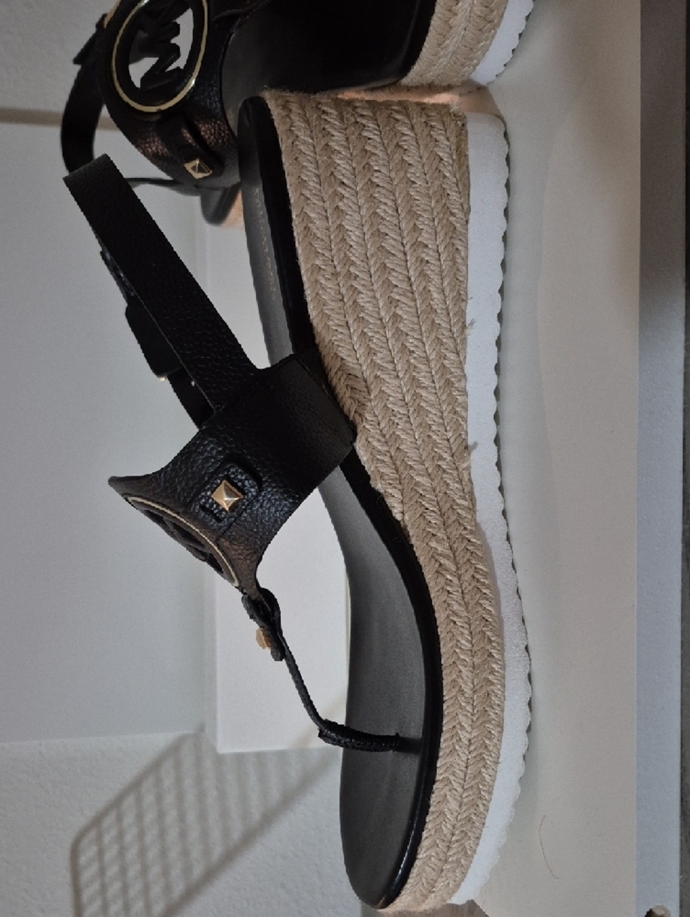 Michael Kors Black & Gold MK Logo Wedge Sandals - Picture 7 of 9